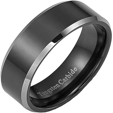 Tungsten Carbide Ring Men Women Wedding Engagement Comfort Fit Band 8 or 6 mm Black