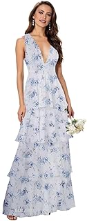 Ruffles Tiered Bridesmaid Dresses for Women Chiffon Formal Wedding Guest Dress V Neck Prom Gowns Long - Buy now