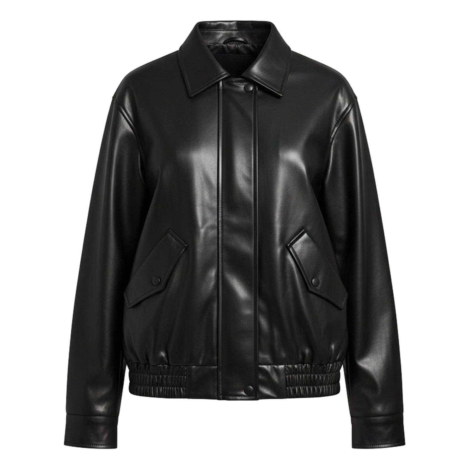 Damen Lederjacke Schwarz Reverskragen Leder Jacken Tailliert Motorradjacke Bikerstil Kunstlederjacke Vintage Bikerjacke