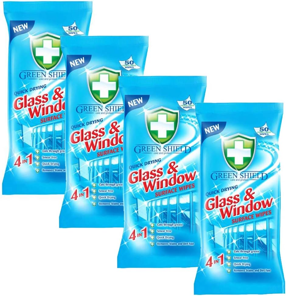 Green Shield Glass and Window Surface Wipes 4 Packs of 70 = 280 Wipes