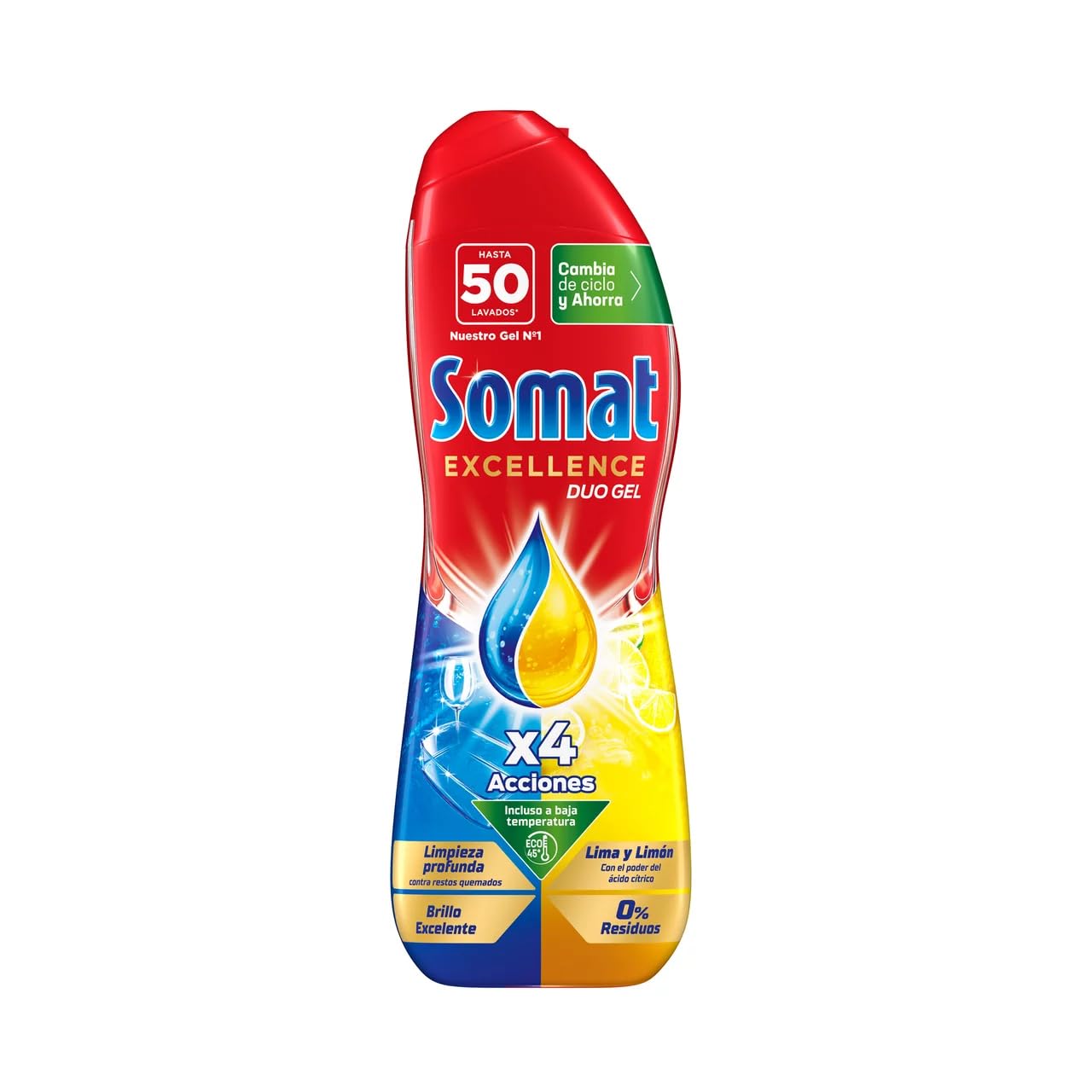 Excellence Duo Gel Detersivo per lavastoviglie in gel con 4 azioni di pulizia per 50 lavaggi, 800 ml, confezione da 4