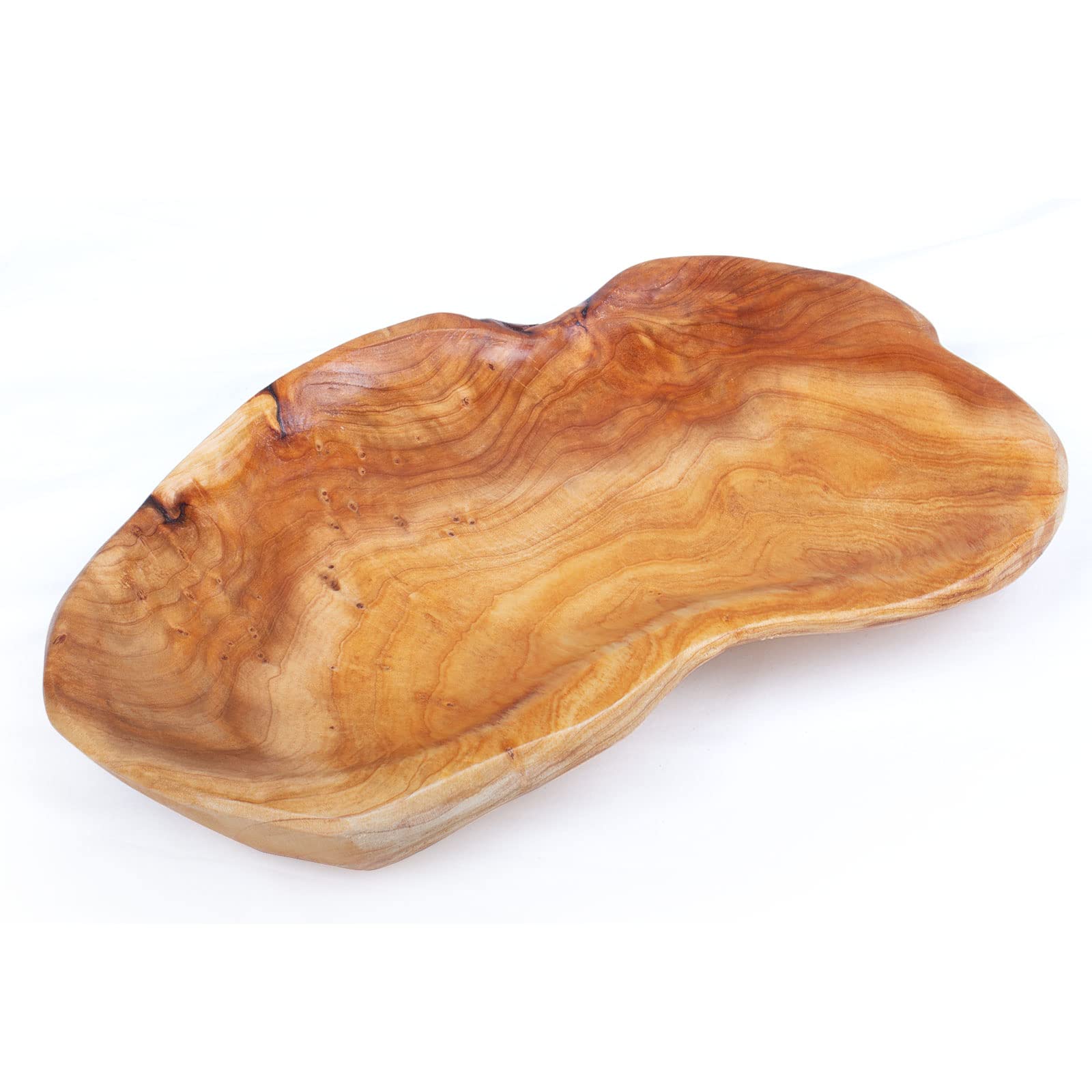 CIN&GO Natural Wood Fruit Bowl 11-13 inch, Unique Handmade Wood Serving Platter, Wood Fruit Snack Dish for Sandwich Bread Serving, Appetizer Display, Vintage Ring Dish, Hand Carved Artworks