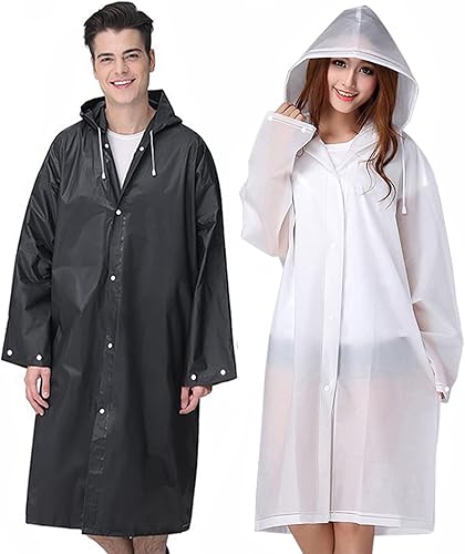 Rain Ponchos Raincoats for Adults Women Men, Reusable 2 Pack Rain Jacket Coats with Hood for Family Disney Camping Hiking