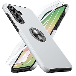 Doeshine Hülle für Samsung Galaxy A56 /A36 5G mit 2 Stück Schutzfolie, Militärschutz Kameraschutz Stoßfest Samsung A56 5G Hülle mit 360° Magnetischer Drehbarer Ständer, Silber - Amazon product rated Grade A