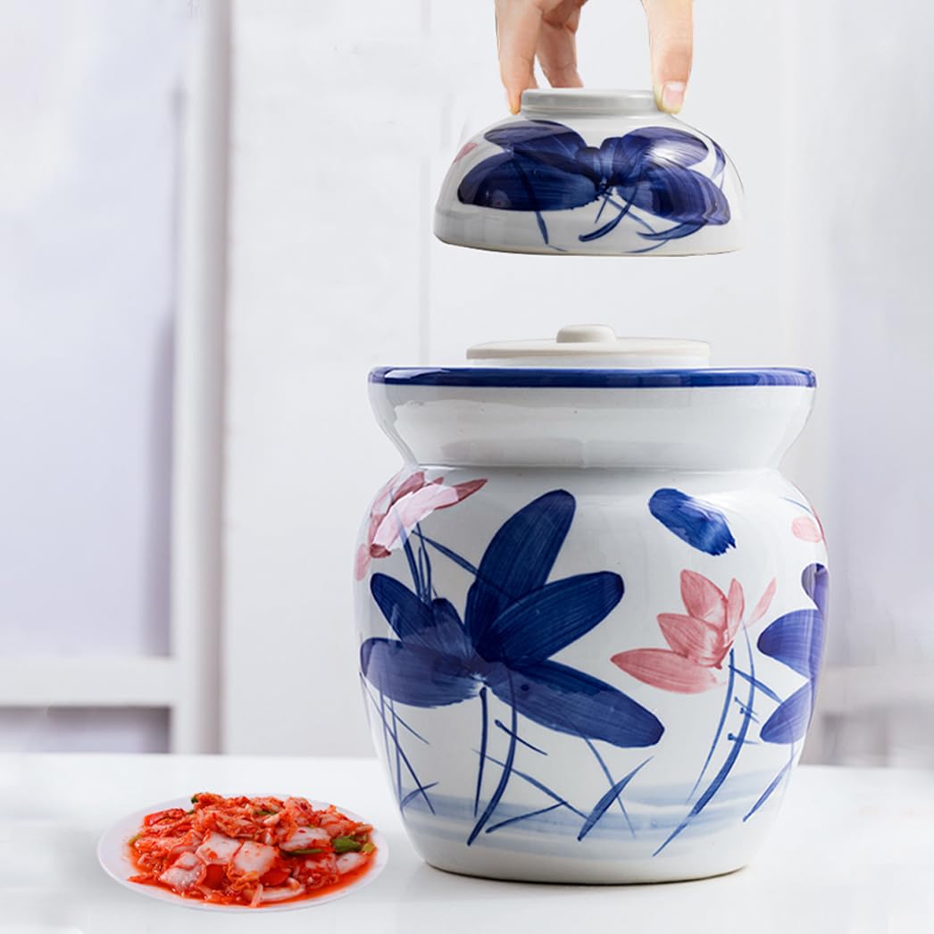 Ceramiczny słoik na marynaty z pokrywkami, duży tradycyjny porcelanowy słoik do marynowania, ceramiczny garnek fermentacyjny z uszczelką wodną pokrywką śluzy powietrznej, garnek z kapustą