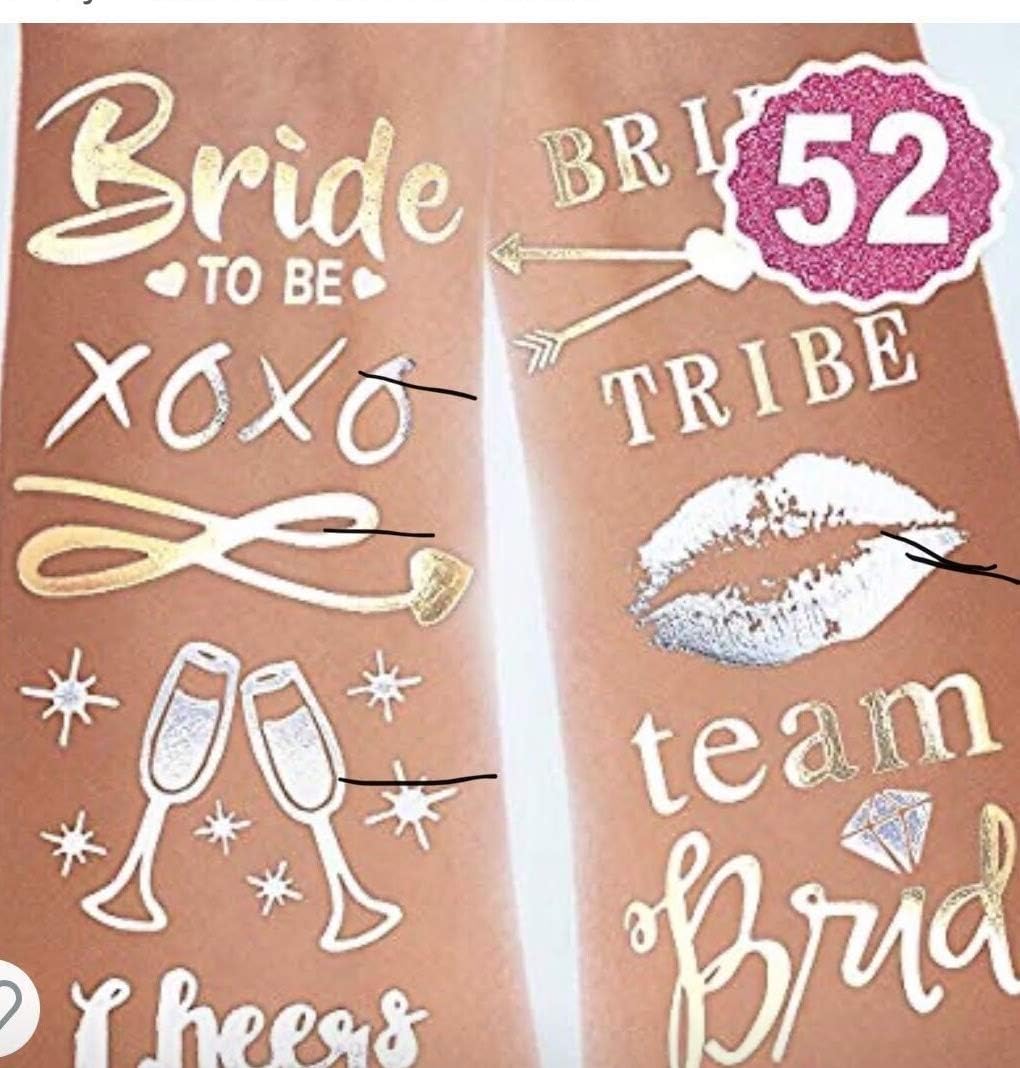 Gemich bachelorette party tattoos- bridesmaid tattoos, team bride,bridal shower favor and decorations,(4 sheets with 62 tattoos) girls nights out temporary tattoos.
