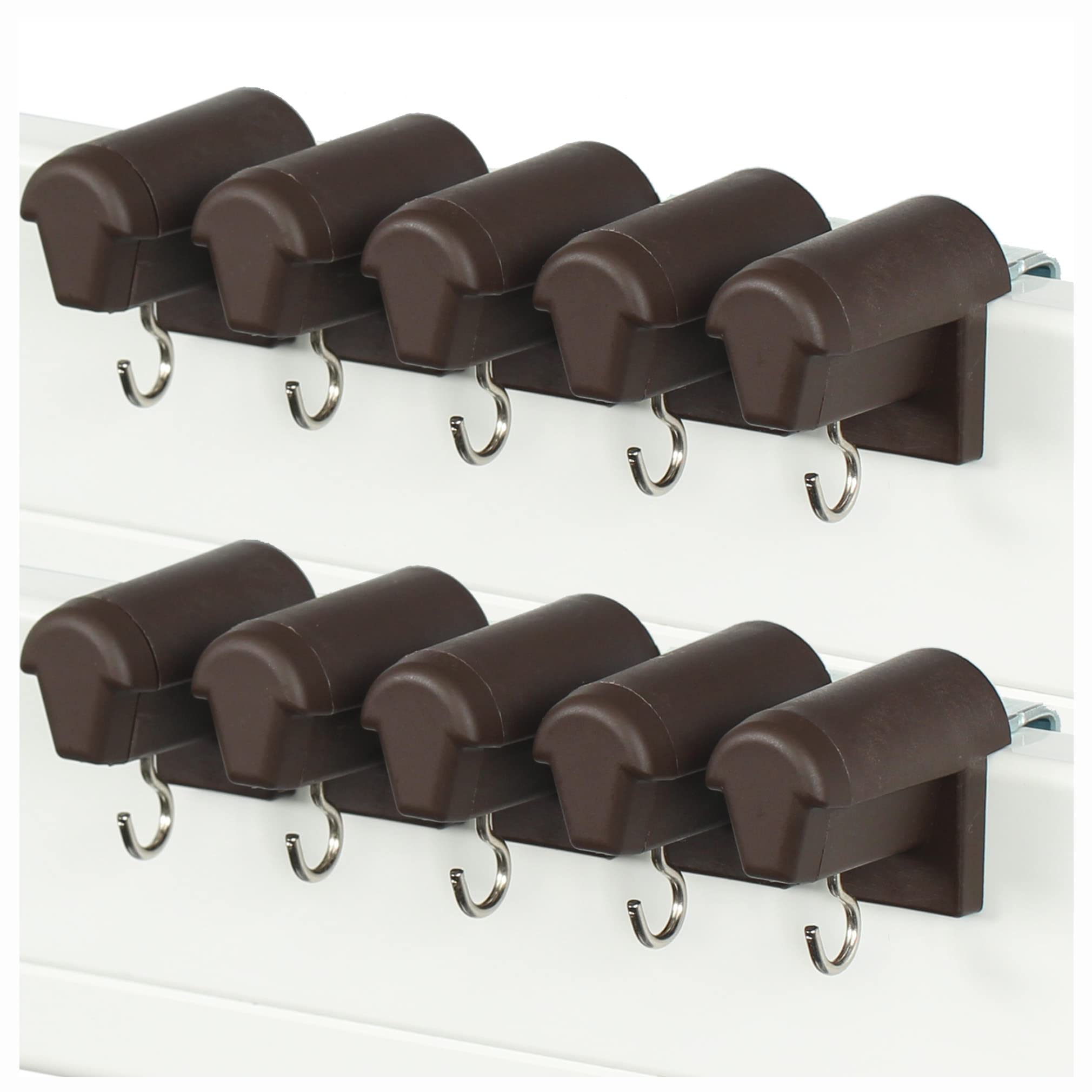 KLEMMFLEX 5 Paar Fensterhaken braun, stabil, verstellbar, ohne Bohren, zur Aufhängung von Fensterdeko und Bambusrollo/Bambusrolle am PVC-Fenster oder der PVC-Balkontür