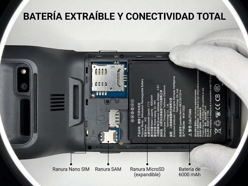 Vega PDA Android 14 con Impresora Térmica 58 mm | Terminal Portátil TPV con Lector 1D/2D, NFC, 4G LTE, WiFi, Pantalla HD+ 5.5", Batería 6000 mAh | Hostelería y Comercio | Azul