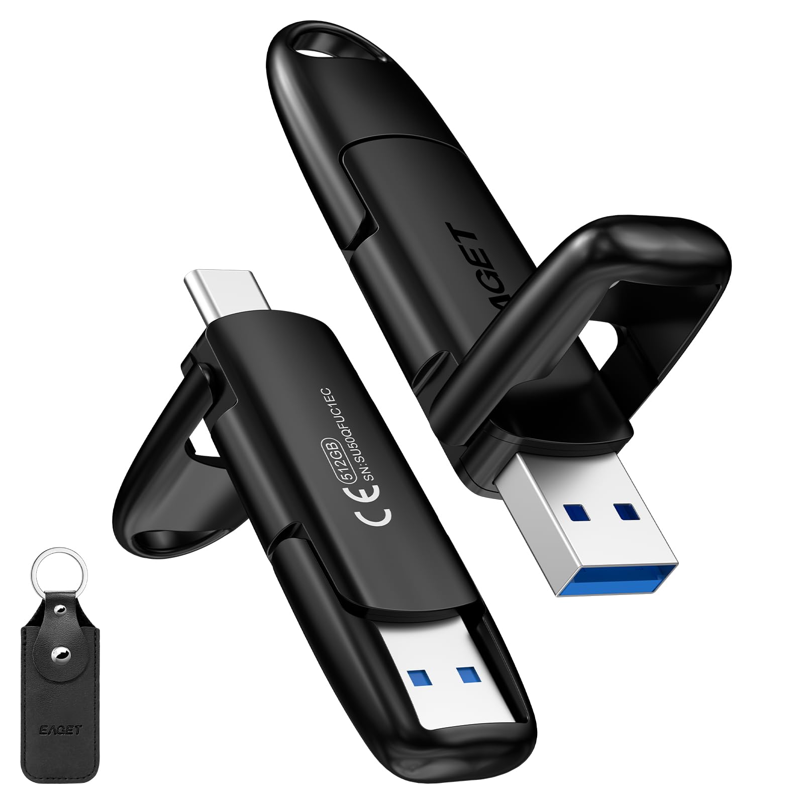 Eaget Chiavetta USB C da 512GB, Dual Drive Type-C e USB-A, flash drive a stato solido, fino a 400 MB/s ad alta velocità, design in metallo, SSD esterno portatile per iPhone 15/16/17, Android, laptop