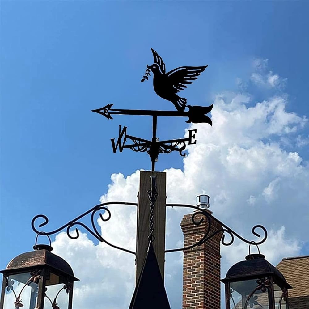 Girouette décorative en fer pour jardin, jardin, jardin, construction, indicateur de direction du vent, outil de mesure – Colombe tenant une branche