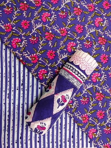 Image of VEENA HANDICRAFT Pure Cotton Jaipuri Sanganeri Print Salwar Suit With Dupatta set