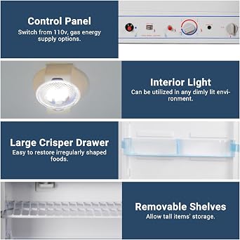 SMETA Propane Refrigerator with Freezer 6.1 cu.ft - Gas Off Grid RV Fridge, 110V / LPG Compact Refrigerator for Garage, Outdoor, Cabin, Food Truck, Chalets, Top Freezer Design, Reversible Door