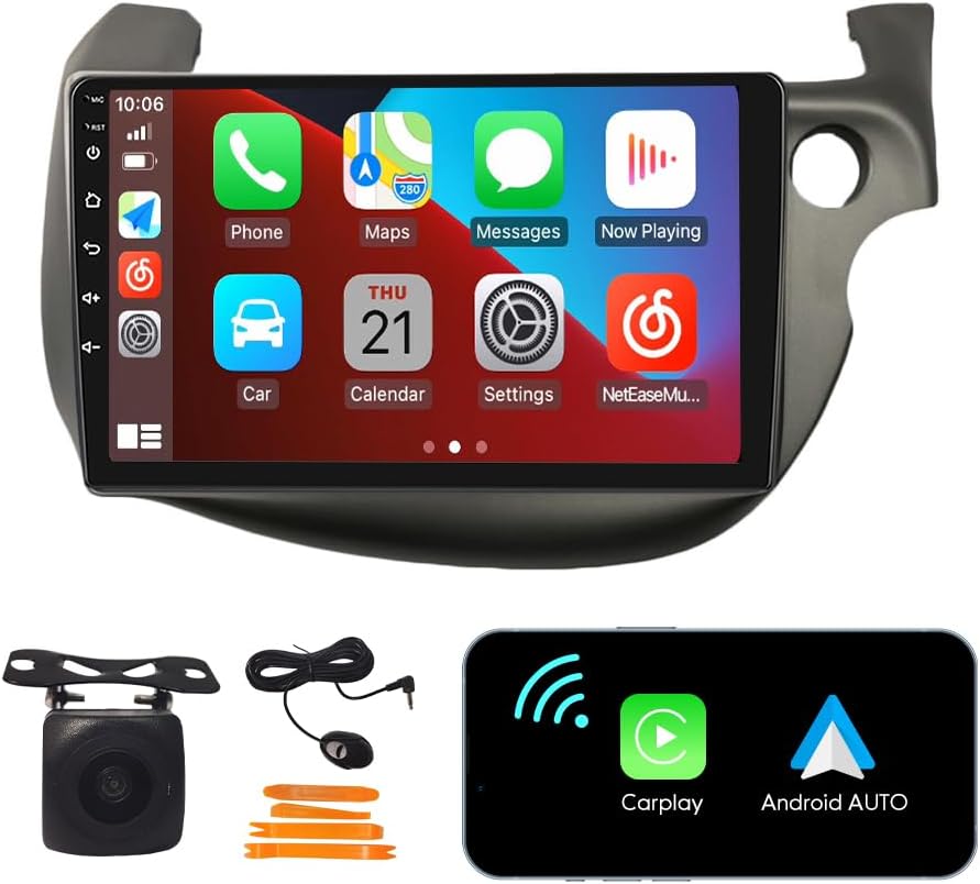 [2G+32G] 10" Carplay Android Auto Touchscreen Autoradio Car Stereo GPS Navigation FM Radio Head Unit WiFi Mirror Link Multimedia Player GPS Radio DSP Forhonda fit 2007-2014 RHD
