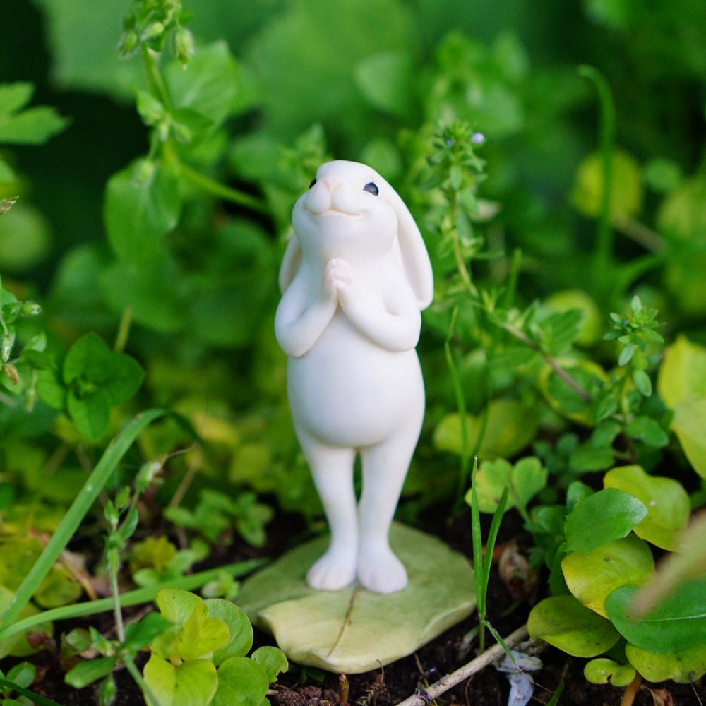 Top Collection Minyatür Peri Bahçesi ve Teraryum Yoga Tavşanı Ayakta Namaste Pozu Heykeli, Küçük