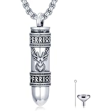 SIMONLY Bullet Urn Necklaces for Ashes 925 Sterling Silver Lion Eagle Compass Tree of Life Necklace Viking Warrior Leo Cremation Jewelry for Men Women Unisex