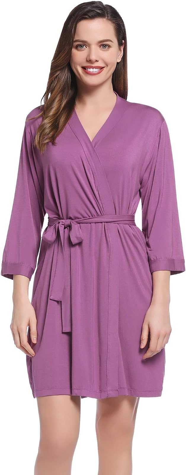 Womens Bamboo Kimono Robe Short Lightweight Bathrobe with Pockets