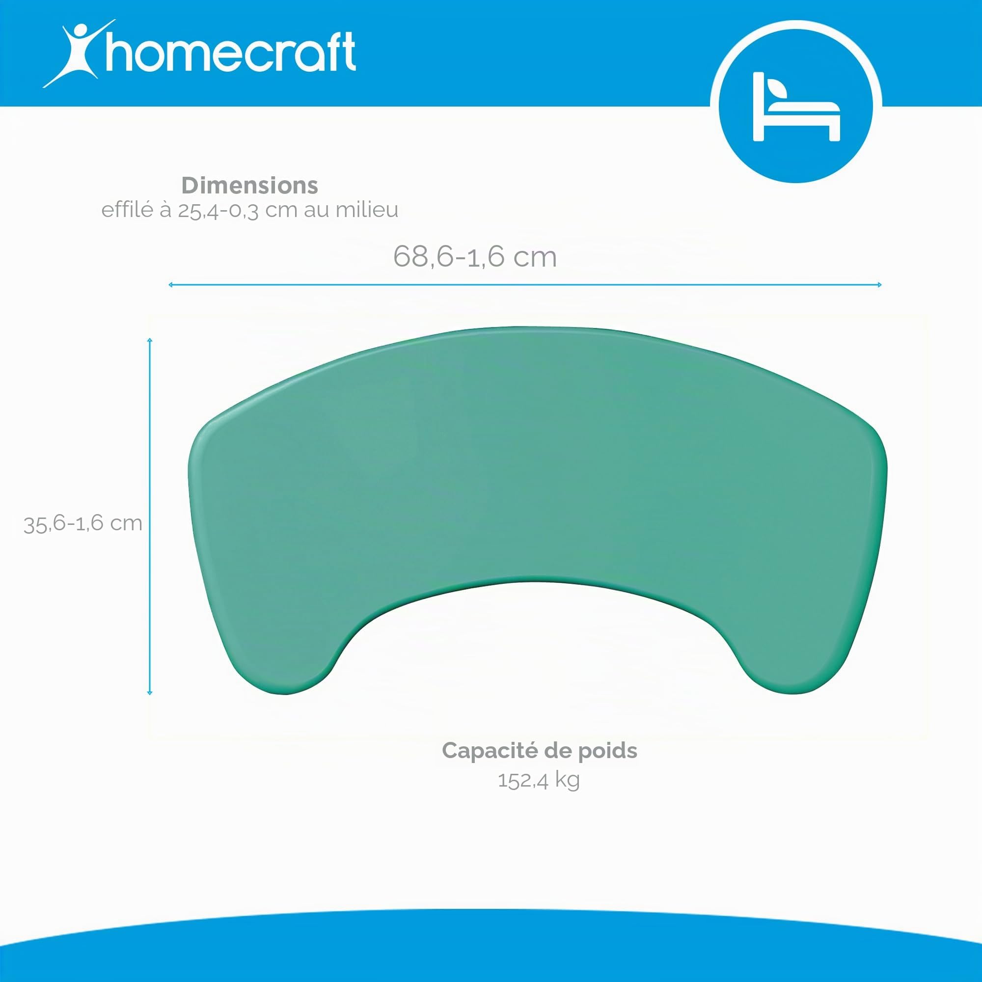 Days, planche de transfert incurvée, robuste, en plastique renforcé et imperméable, bords arrondis, extrémités antiglisse, pour personnes à mobilité réduite et utilisateurs de fauteuil roulant.