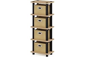 FURINNO LAci 4-Bin Oak/Black/Light Brown System Rack