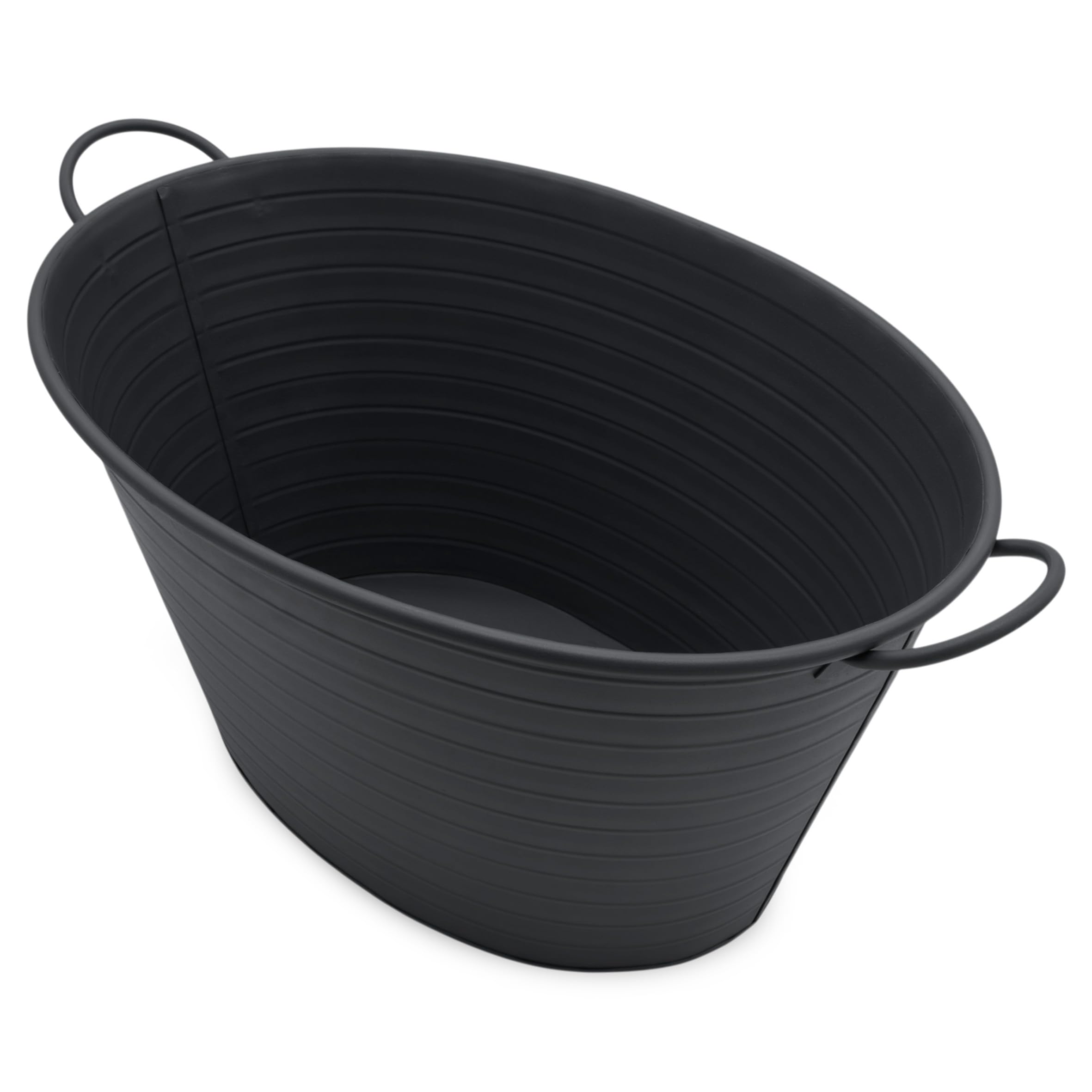 Spetebo Bac ovale en métal avec poignées - 59 x 36 cm - Noir - Jardinière décorative en métal - Mini bassin de jardin, bassin de balcon, bac à fleurs - Pot de fleurs décoratif