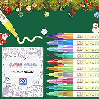 JOKBEN 20PCS Double Line Outline Pens, Outline Marker Pens, 20 Colors Doodle Dazzle Pens, Glitter Metallic Double Line Outline Pens for Card Making, Art, Drawing, Christmas Gifts