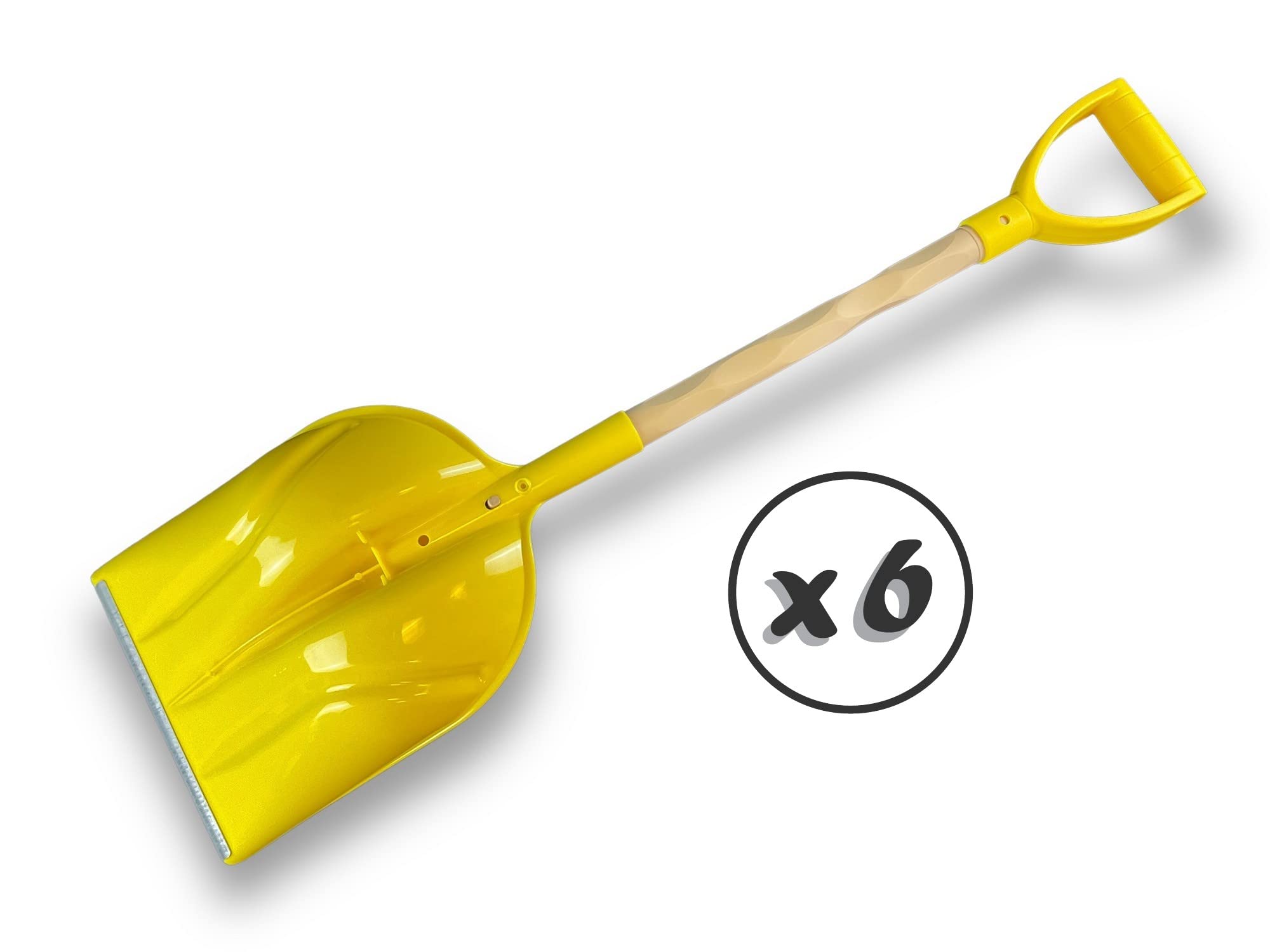 Zestaw 6 lekkich, zdejmowanych łopat do śniegu z tworzywa sztucznego z metalowym ostrzem i uchwytem | 25 cm | Żółty | Kibros PENDEMJx6