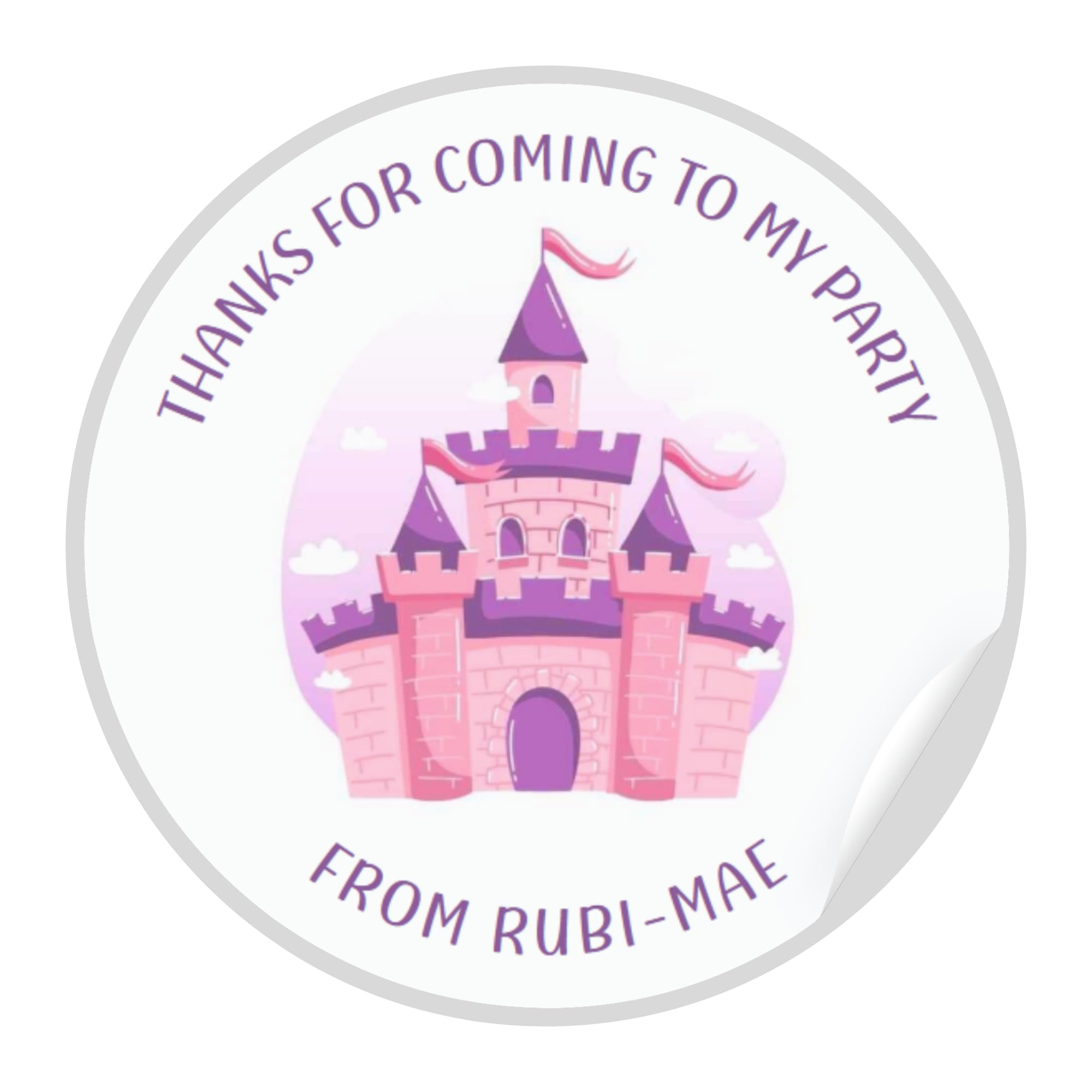 Personalised Princess Castle Birthday Stickers - Thank You for Coming to My Party (45mm (24 Stickers))