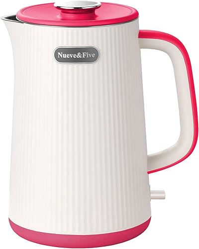 Miniatura 10 de Nueve&Five Hervidor eléctrico grande de 1.7 L (57 onzas), perfecto para más de 7 tazas de té y café, 2 cuartos de galón de doble pared, apagado