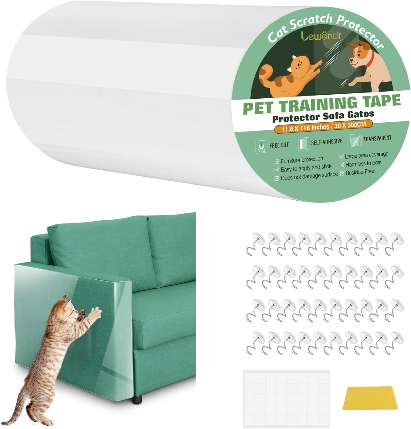 Lewondr Anti Scratch Cat Furniture Protector, Clear Couch Protector for