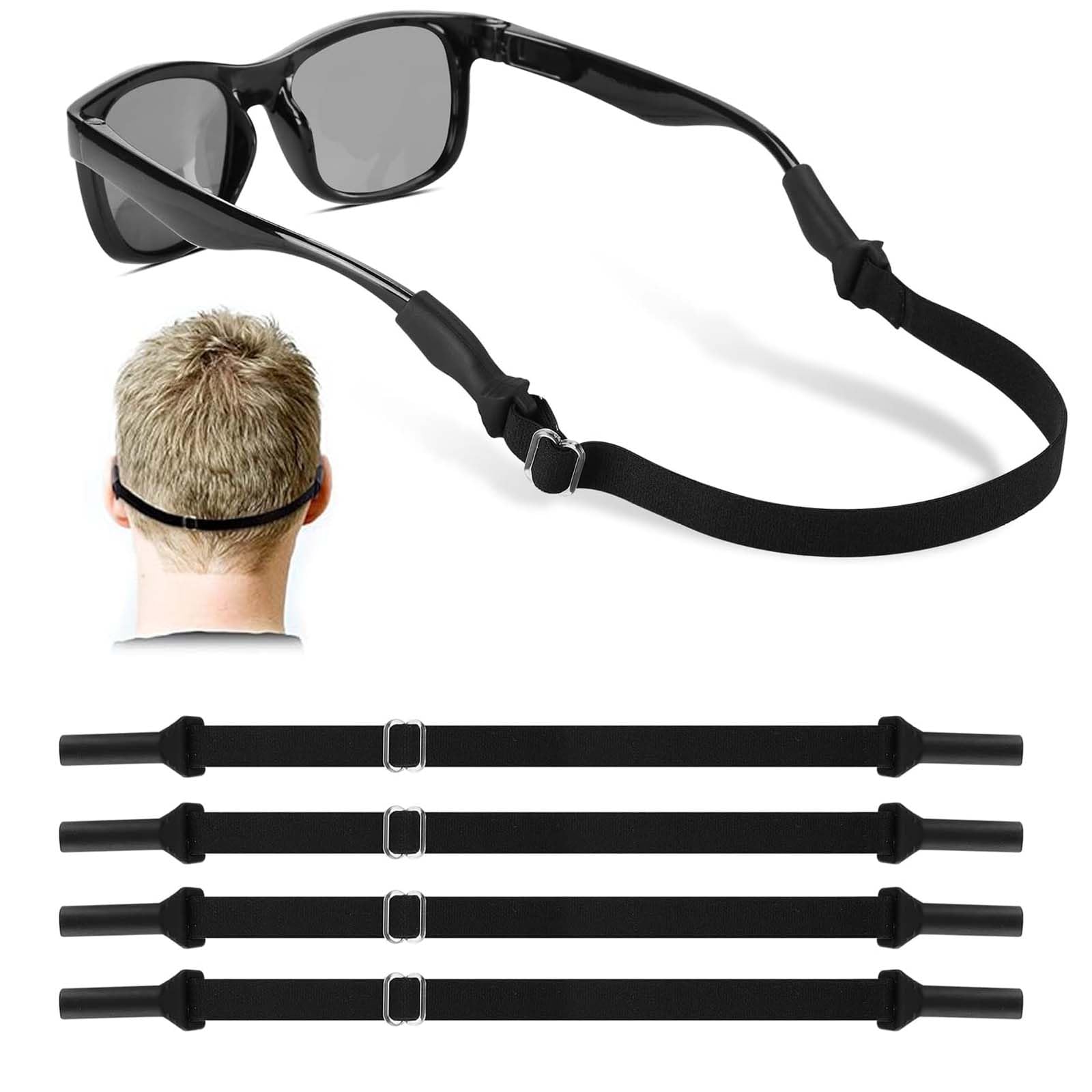 ​4PCS Specs Holder Strap, Spectacle Chain with Silicone Sleeves Adjustable Anti-Slip Eyeglass Retainer for Men & Women - Secure Fit for Glasses & Sunglasses (black)