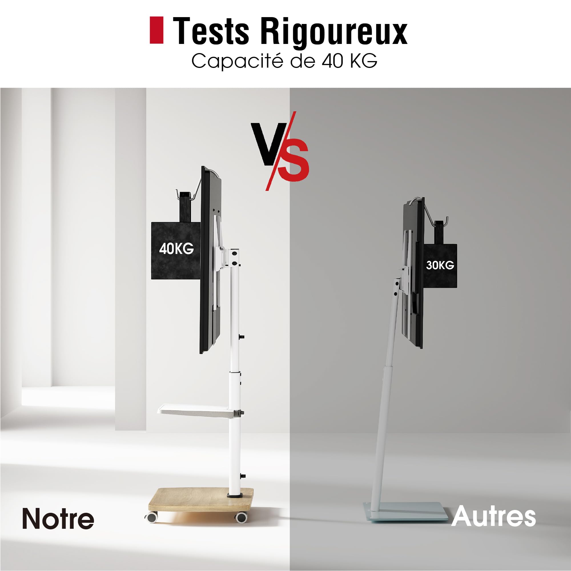 AOKCOS Support TV roulettes pour TV de 32-65 Pouces - Support TV sur Pied Plus Haut 1240 MM-1420 MM Pivotant 60° Inclinaison 12° jusqu'à 40 KG Max. VESA 400x400mm