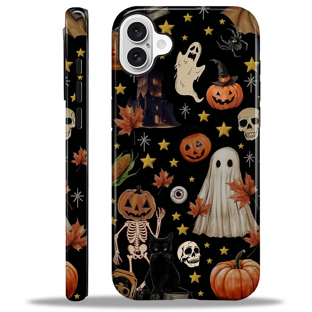 for iPhone 16 Case for Women Girl Men Boy, Compatible with MagSafe, Shockproof Soft Silicone & Hard PC Shell Protective Case for iPhone 16 - Vintage Scary Halloween Skull Vintage Scary Halloween Skull IPhone 16