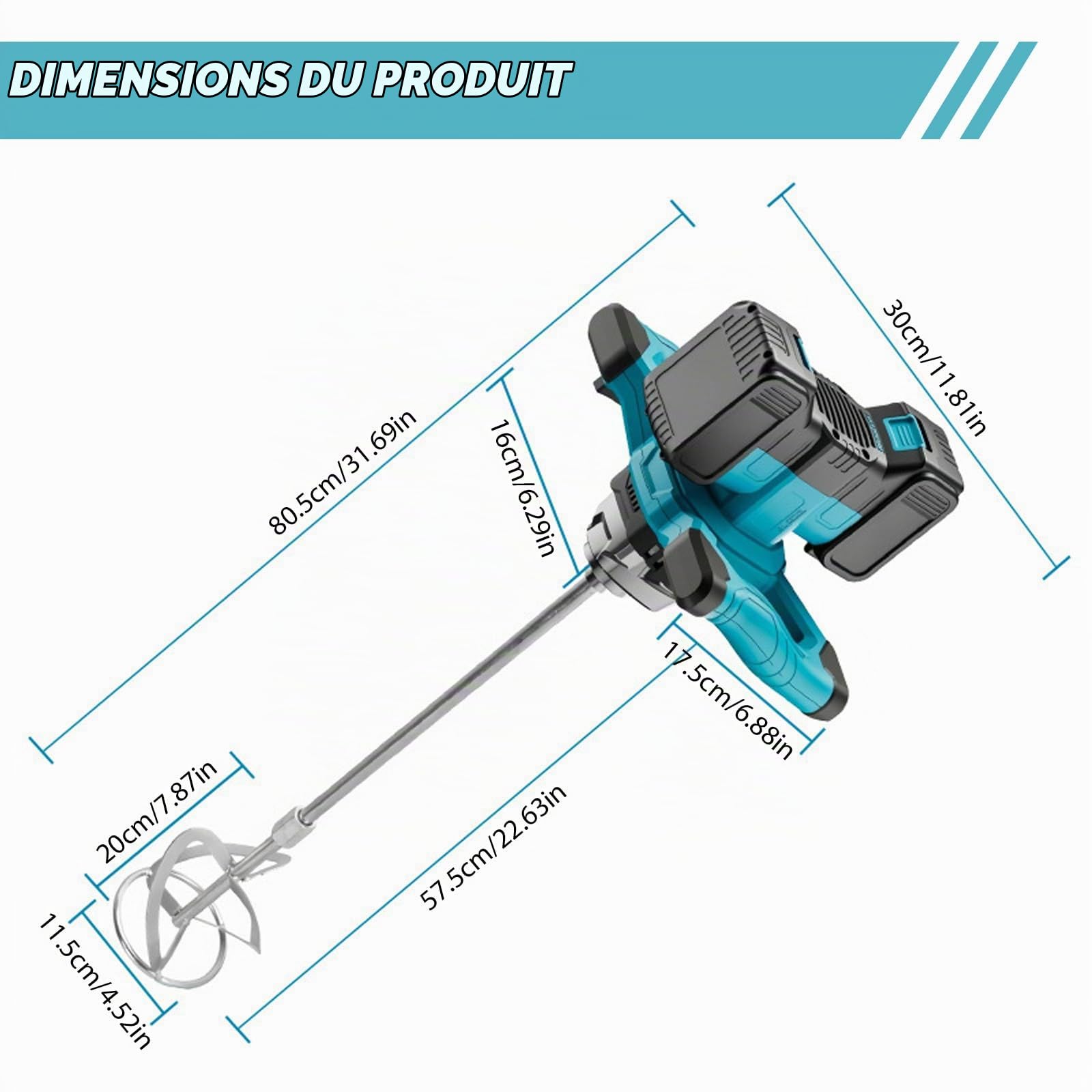 Malaxeur Mortier pour Makita Batterie, 3200W Multi-usagesmélangeur de Béton Sans Fil avec Agitateurs, Tête de Mélange, Clé à Molette et Gants (Max. 680 tr/min, 6 Vitesses, sans Batterie)