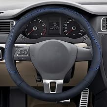 Craedli 14.5-15 Inch Leather Car Steering Wheel Cover, Non-Slip Breathable Auto Steering Wheel Protector Cover, Universal Vehicle Interior Decoration Accessories for Sedan, SUV, Truck Blue Line