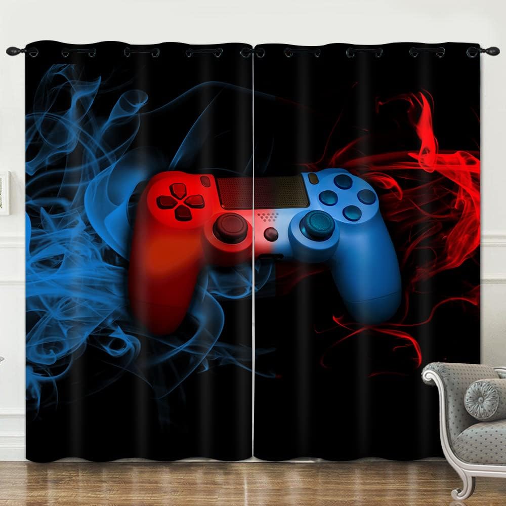 GOOESING Gaming for Gamer Video Game Gamepad Red Blue Game Controller Blackout Window Curtains Home Decor Fashion Curtains for Living Room Bedroom (Set of 2 Panels - 42Wx84L)