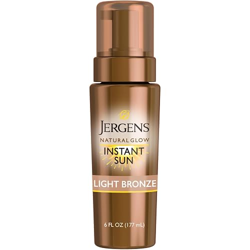Jergens Natural Glow Instant Sun Body Mousse, Self Tanner for Light Bronze Tan, Sunless Tanning Body Bronzer for Natural Looking Color Instantly, 6 Fl Oz