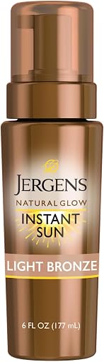Jergens Natural Glow Instant Sun Body Mousse, Self Tanner for Light Bronze Tan, Sunless Tanning Body Bronzer for Natural Looking Color Instantly, 6 Fl Oz