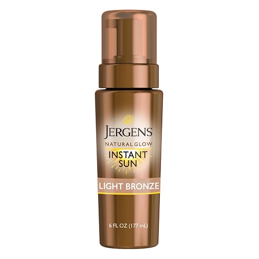 Jergens Natural Glow Instant Sun Body Mousse, Self Tanner for Light Bronze Tan, Sunless Tanning Body Bronzer, Fake Tan for Fair to Medium Skin, 6 Ounce