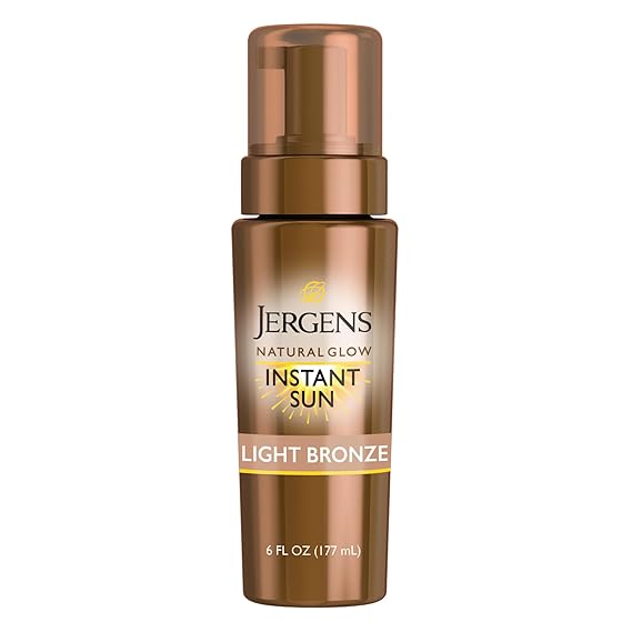 Jergens Natural Glow Instant Sun Body Mousse, Self Tanner for Light Bronze Tan, Sunless Tanning Body Bronzer for Natural Looking Color Instantly, 6 Fl Oz