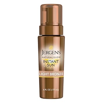 Jergens Natural Glow Instant Sun Body Mousse, Self Tanner for Light Bronze Tan, Sunless Tanning Body Bronzer for Natural Looking Color Instantly, 6 Fl Oz