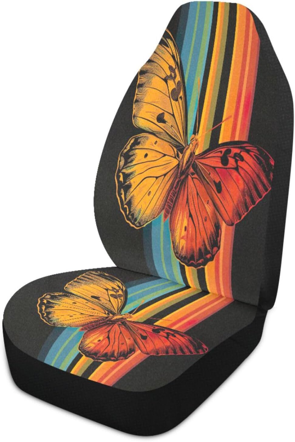 Orange Butterfly Car Seat Covers Set of 2 Auto Front Seats Protector High Stretch Back Easy Install Bucket Seat Cover for Car, SUV, Truck