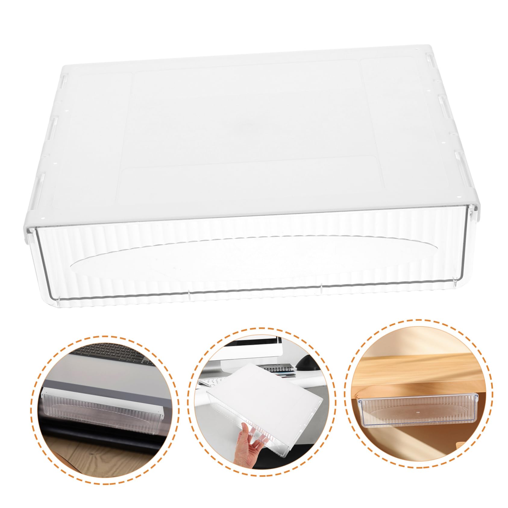 Organizer da Scrivania Sotto Tavolo Cassetto Nascosto Bianco | Plastica Resistente All'usura, Grande Capacità per Cosmetici, Adesiva per Mobili senza Foratura