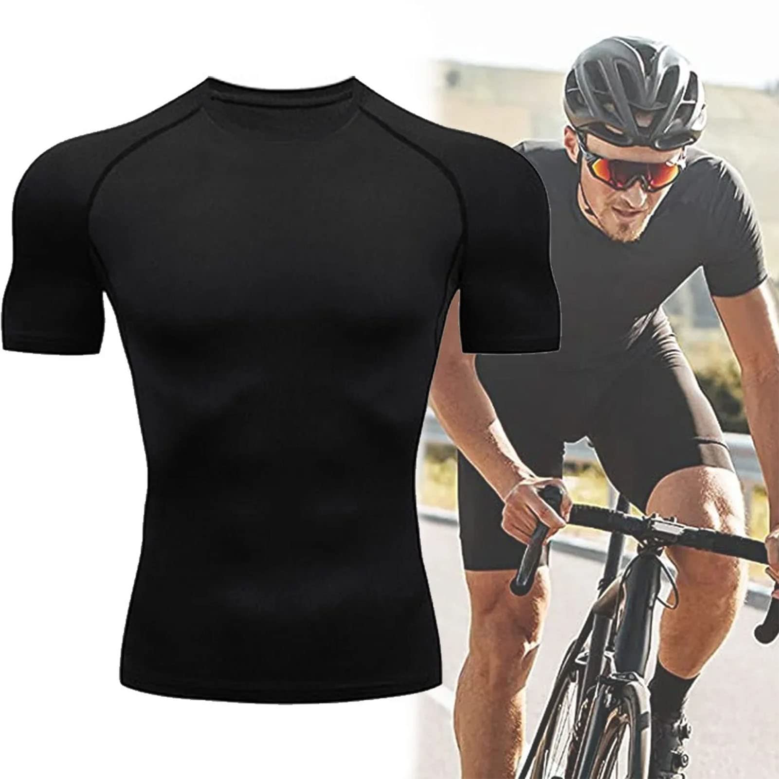 Męskie Koszulki Kompresyjne, Męskie Koszulki Kompresyjne Cool Dry z Krótkim Rękawem T-shirty Sportowe Topy Koszulka Sportowa do ćwiczeń (L)