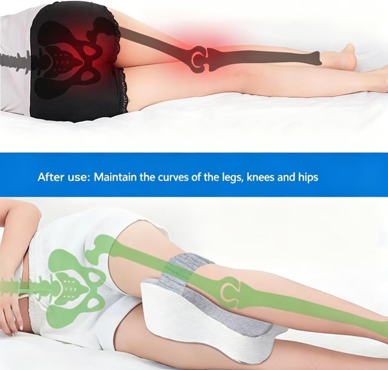 Knee Pillow for Side Sleepers, Ergonomic Memory Foam, Large Gray, 11 Inch, Sciatica Pain Relief, Hip, Back and Leg Support