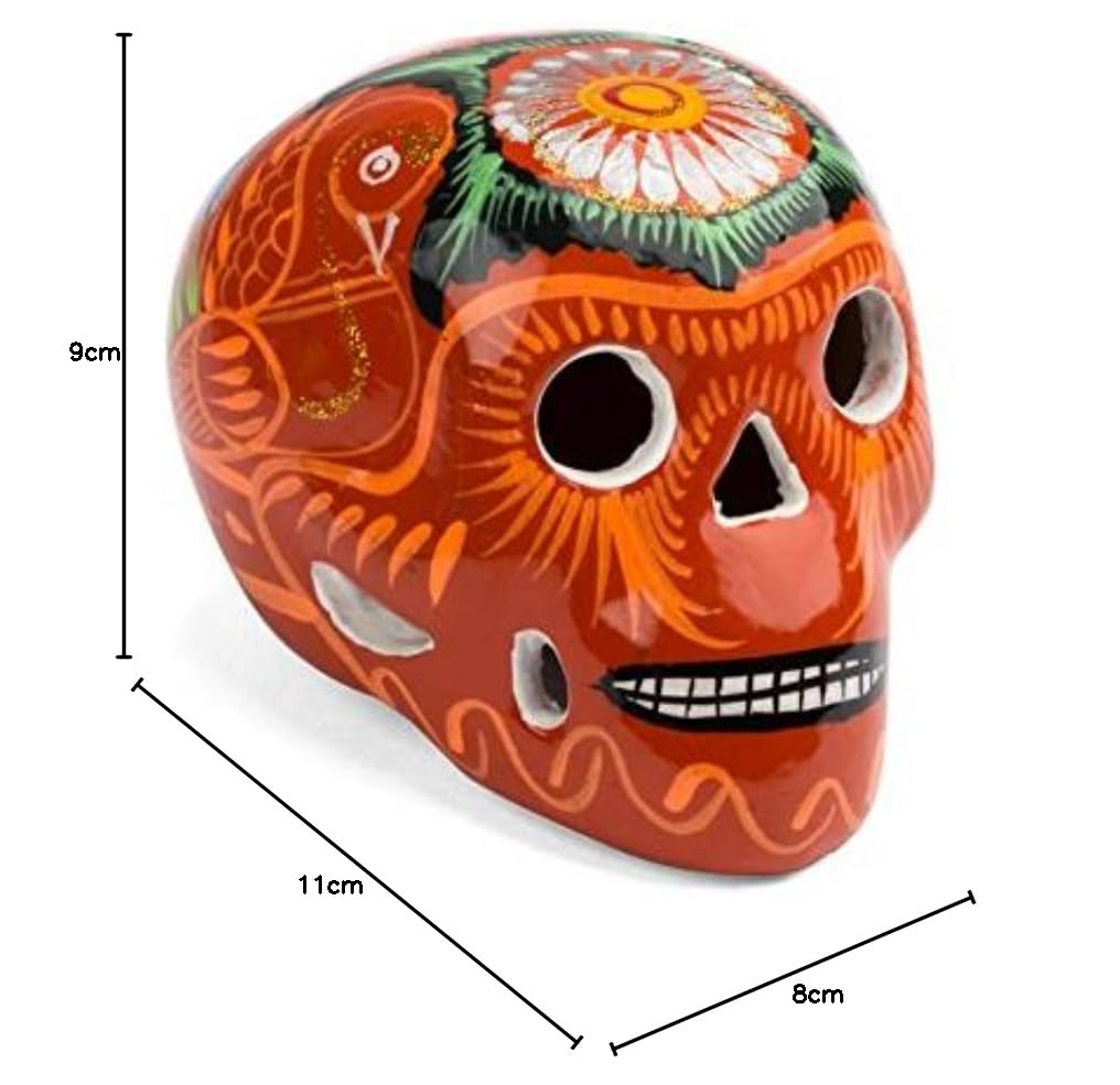 FANMEX - Fantastik - Crâne Mexicain en céramique - Tête de Mort décorée Moyenne (Orange)
