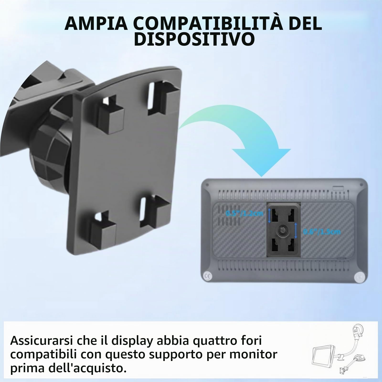 Supporto a Ventosa per Schermo Carplay con Braccio Lungo 11,8", Braccio in Lega di Alluminio Regolabile a 360°, Robusto Supporto per Parabrezza e Cruscotto con 78 mm Disco Adesivo Resistente