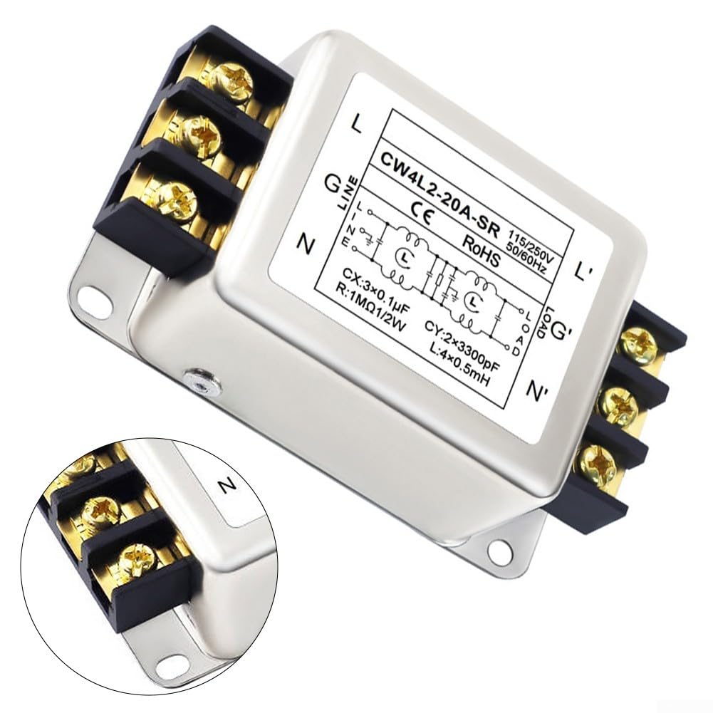 Filtre d'alimentation, filtre d'alimentation monophasé à 2 étapes anti-interférences AC double étape, pour CW4L2 3A/6A/10A/20A-SR (20 A)