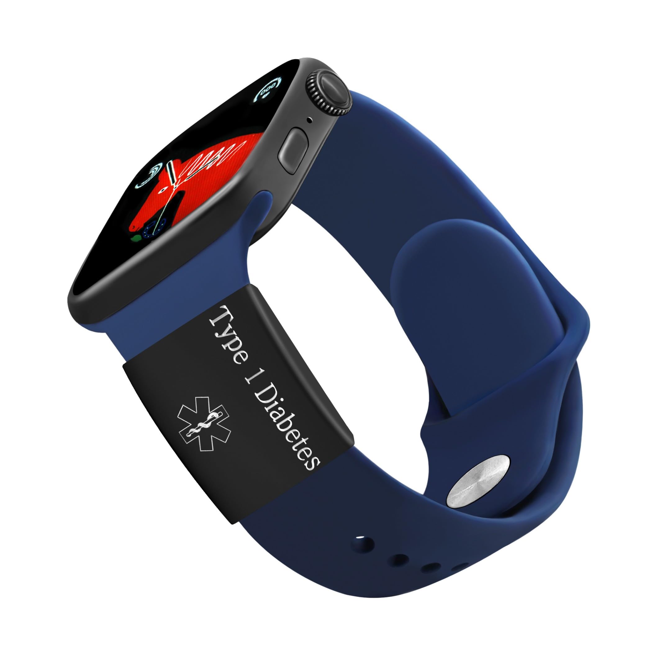 Zircobic Lightweight Black Stainless Steel Medical ID Watch Strap Tag, Laser Engraved Type 1 Diabetes Health Alert, Waterproof Detachable Tag, Suitable for Active Lifestyles and Outdoor Activities