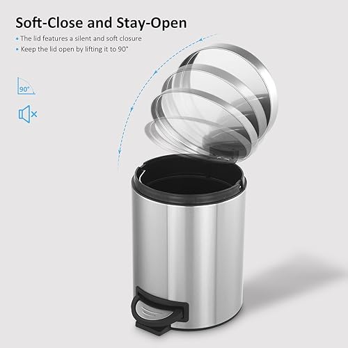Miniatura 3 de Bote de basura con tapa, 2 unidades, 5 litros1.3 galones, de acero inoxidable con protección contra olores, cubos de basura de cocina con pedal de