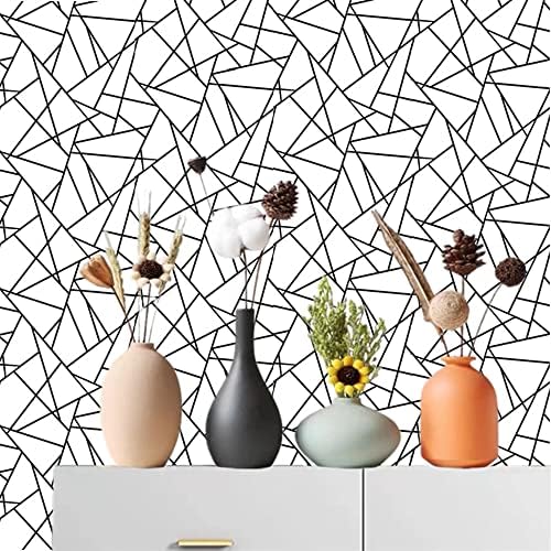 Agoon Black and White Peel and Stick Wallpaper Modern Geometric Contact Paper 45x500CM Black Removable Wallpaper Peel and Stick Stripe Decorative Self Adhesive Wall Paper Bathroom