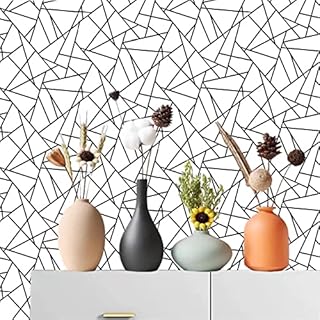 Agoon Black and White Peel and Stick Wallpaper Modern Geometric Contact Paper 45x500CM Black Removable Wallpaper Peel and Stick Stripe Decorative Self Adhesive Wall Paper Bathroom